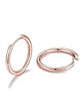 FaithHeart S925 Pendientes Aro Plata de Ley Aros Pequeños Oro Rosa Huggies Argollas Diámetro 12mm Hipoalergénicos Joyas de Mujer Chica