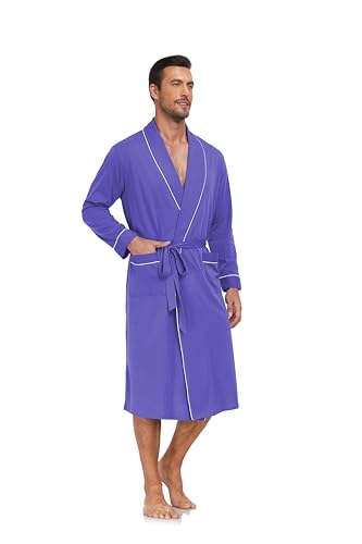 COLORFULLEAF Mens 100% Cotton Robes Lightweight Summer Long Bathrobe Sleepwear Soft Knit Spa Robe with Pockets3