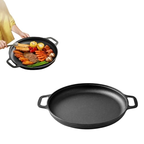 qingshenyi フライパン 鋳鉄 ピザパン 両手鍋 鋳鉄製 IH対応 オールソース 耐久性 加熱均一 多機能 調理器具 厚手 非塗装 非粘着 ベーキングパン キャンプ フライパン ピザ パンケーキメーカー クッキング ベーキング グリル (30cm