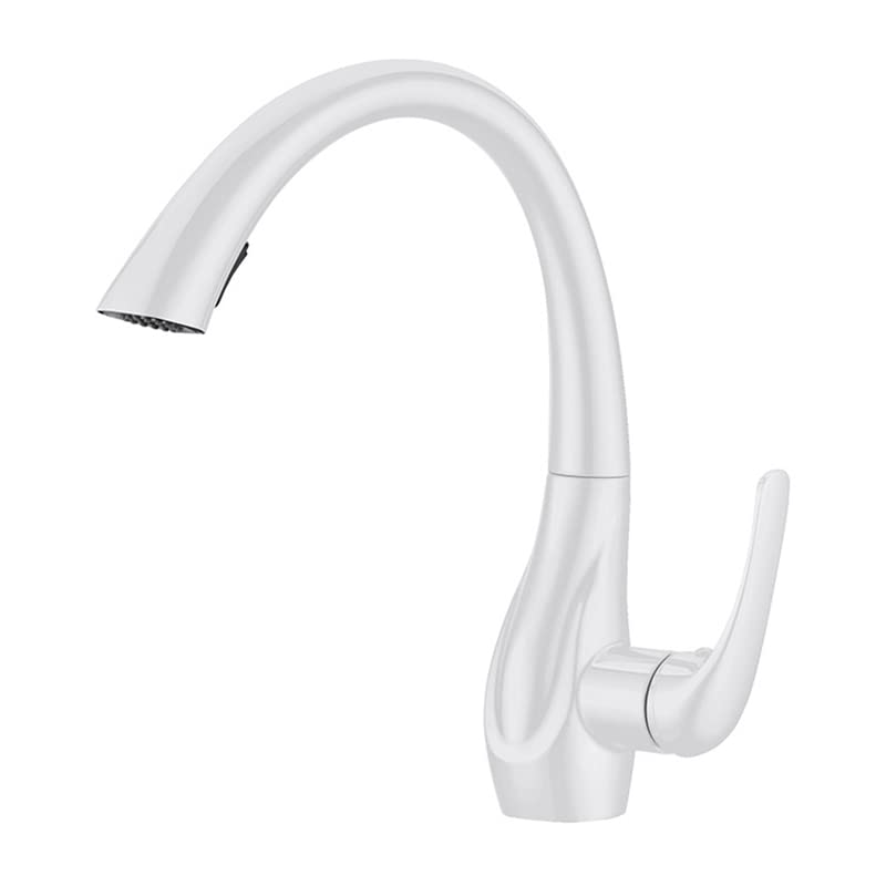 Grifo abatible para fregadero, Grifo de cocina extraíble un solo orificio con manija única y giratorio 360 ​​grados(White)