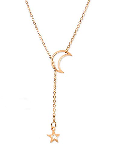 Chargances Bohemia Women Gold Y Lariat Necklace Moon and Star Necklace Gold Long Choker Necklace Fashion Crescent Moon Star Jewelry for Weeding Prom Party Delicate Necklace Jewelry for Women and Girls