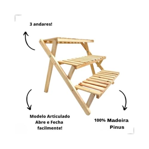 Floreira Jardim Verdical Estate Para Vasos Plantas Flores Madeira Pinus 3 Andares