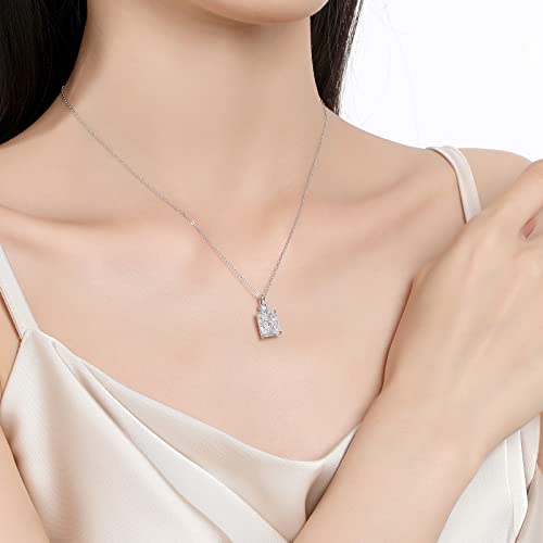 Lab Simulated Diamond Necklace for Women 925 Sterling Silver Radiant Cut 3.5Ct Pendant 18K White Gold Plated Jewelry Gifts4