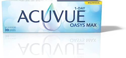 Acuvue Oasys Max 1-Day MULTIFOCAL Lentes diarias con Tecnología TearStable, filtro de luz OptiBlue y diseño Pupil Optimized, -8.00 dpt, diámetro 14.3 mm, 30 unidades, +0.75 adición, curva base 8.4 mm