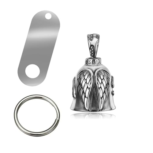 Image of STHIRA Guardian Angel Motorcycle Bell Handful Good Luck Bells & Keyring Drive Safe Pendant Accessories Lead-Free Pewter Bike Bell Good Luck Gift for Men Women