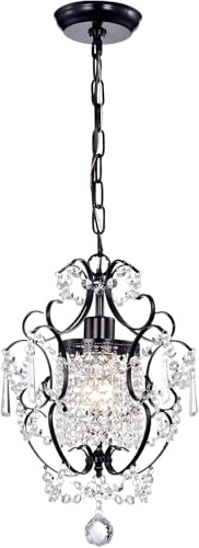 Image of Prop It Up Crystal Chandelier Light Fixture, Intricate Design with Dangling Crystals, Black Finish, Bulb Not Included