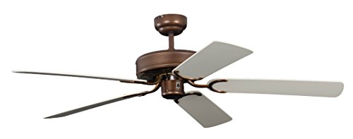 Pepeo Potkuri ventilador de techo sin luz, carcasa de bronce viejo, aspas reversibles blanco con insertos de ratán, 132 cm, para habitaciones de hasta 25 m²