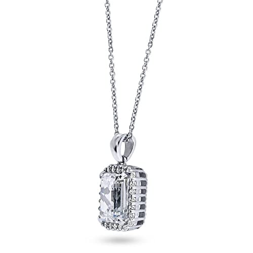 BERRICLE Sterling Silver Halo Wedding Pendant Necklace for Women, Cubic Zirconia CZ - Cushion, Emerald, Pear Cut2