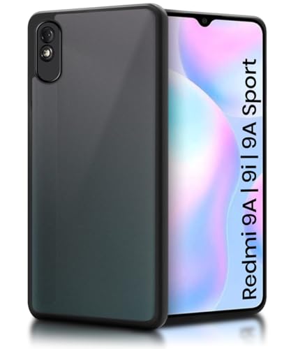 Image of WOW IMAGINE Poly Carbonate Translucent Hybrid Smoked 360 Degree Protection Protective Matte Hard Back Cover for Mi Redmi 9A 9i 9A Sport (Black Bumper)