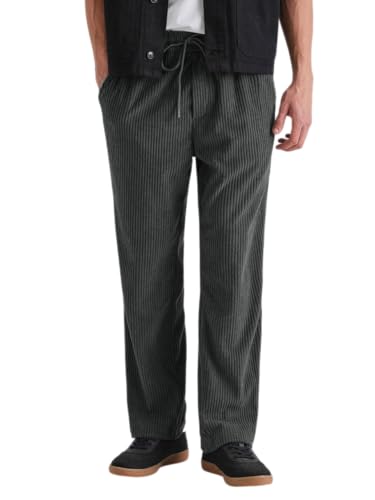 Image of Banana Club Deep Black Corduroy Pant - Regular Fit, Solid, Corduroy Casual Trousers with Textured Fabric, Comfortable Fit