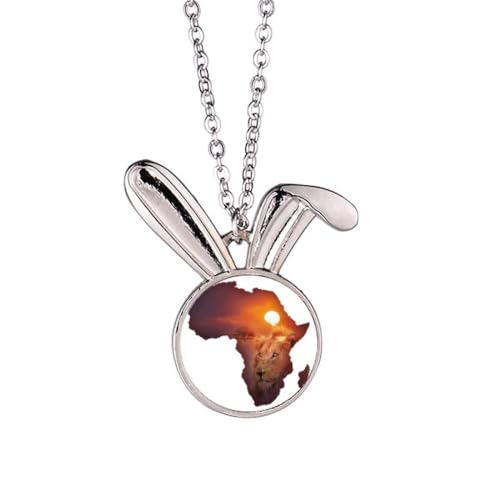 Collier carte Afrique Lion Prairie en acier pour homme et femme