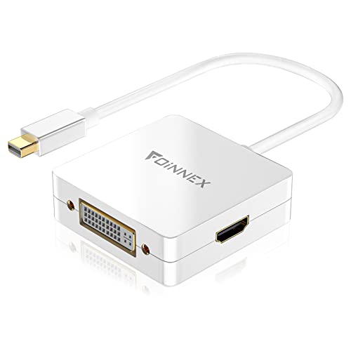 【Connettività affidabile】 Mini DisplayPort to HDMI + VGA + DVI convertitore, Che Non blocca I porte adiacenti della computer, Ha una forma per ridurre la tensione e vita utile estesa . Design unico del circuito completo per una connettività affidabile. Nessuna perdita di segnale, nessuna interferenza sfarfallio e anti-elettromagnetica.