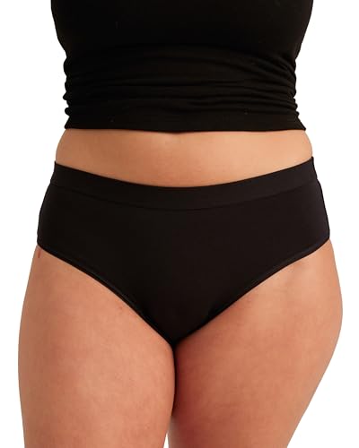 Saalt EveryWear Cotton Brief - Leakproof Period Underwear - Mid-Rise, Full Coverage Womens Underwear - Reusable & Washable - Replaces 3 Pads or 4 Tampons - Large, Volcanic Black