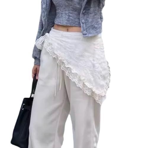 Women Elegant Embroidery Flower Layering Short Wrap Skirt Ruffle Lace Trim Hip Covering Tie Up Sarong Scarf Apron Skirt White
