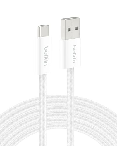 Image of Belkin USB A to USB C Cable, 9.9ft, 15W - Type C Charger, iPhone Charger Cord, Soft, Braided, Flexible for iPhone 17 & 16, Galaxy S26, Pixel 10, iPad Pro, Airpods Pro, Switch & More - White
