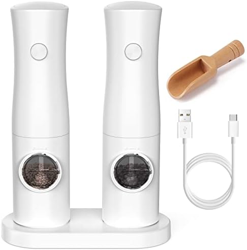 Arcselong Electric Salt And Pepper Grinder Set With Type-C Rechargeable Base, No Battery Needed, Adjustable Coarseness Electronic Spice Mill Shakers Salt And Pepper Shakers Refillable