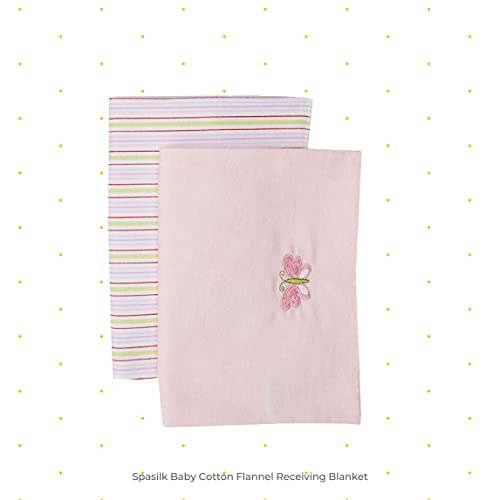 Spasilk Receiving Baby Blanket, 100% Cotton Flannel Blanket, Pack of 4, Pink