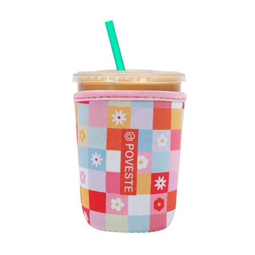 Reusable Neoprene Insulator Sleeve for Iced Coffee & Cold Soda, Coffee Sleeves for Iced & Hot Drinks, Cold Beverage Cooler Compatible with Starbucks, Dunkin (Boho Floral, Small: 16-18oz)