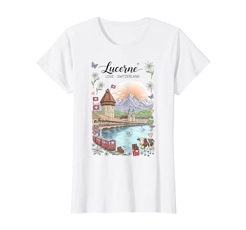 Lucerne Switzerland Scenic View Alpine Souvenir T-Shirt, Women, White, Small