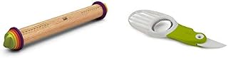 Joseph Joseph 20085 Adjustable Rolling Pin - Multi-Colour & GoAvocado, 3-in-1 Avocado Tool with Soft Grip Handle, Green