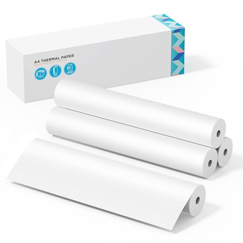 ByteCintia Papel Térmico A4 4 Rollos, Papel Térmico 8.27x11.69 Pulgadas(8.27''/210mm ancho), 22 Hojas/Rollo, Papel Térmico Multiusos para Térmicas, Libre de BPA, Papel Térmico para Fotos, Deberes