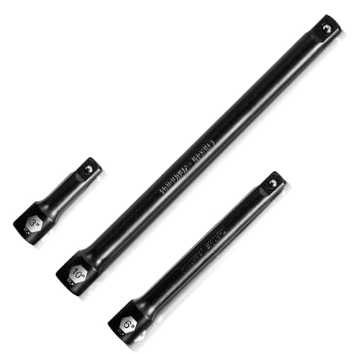 Image of 3 /8-Inch Drive Impact Extension Bar Set | 3 Piece Socket Extensions 3 inch 6 inch & 10 inch Length | Premium Cr-V Steel with Black Phosphate Finish