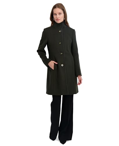 Image of TAHARI Women's Slim Fit Soft Wool Blend Walker Coat With Pu Trim, Stretch Lining & Front Button Closure
