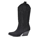 stivali neri camoscio bassi Stile Western Moderno – Design texano pulito con ricami tono su tono per un look elegante e contemporaneo.