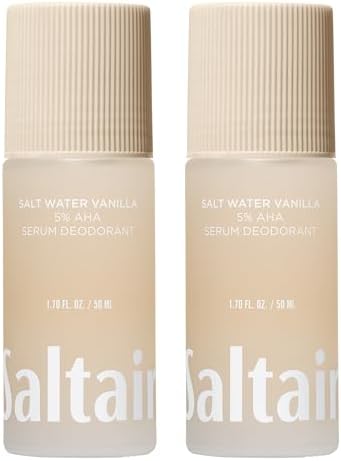 Saltair Serum Deodorant 2 Pack – Salt Water Vanilla Scent – 5% AHA – Aluminum-Free Odor Control for Women & Men – Mandelic Acid Deodorant with Lactic Acid – 2x 1.7oz Travel Roll On