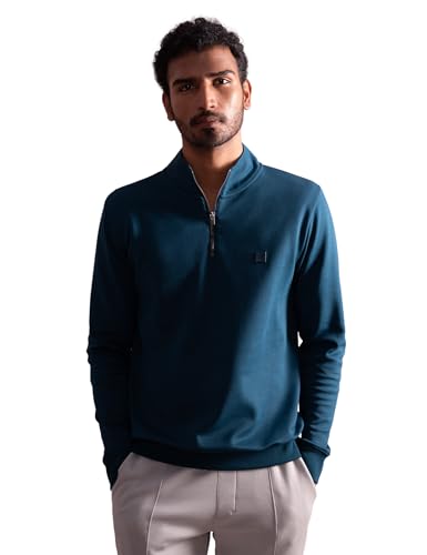 Image of DAMENSCH Mens Solid Regular Fit Microfibre Elastane Full Sleeve Half Zip Statement Elemental Sweatshirt Comfortable Casual Wear Half-Zip Sweatshirt