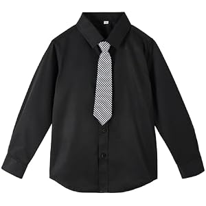 LOLANTA Boys Dress Shirts Button Down Shirt Long Sleeve Boys Kids Shirts and Tie Sets Solid Color Uniforms 2-13 Years