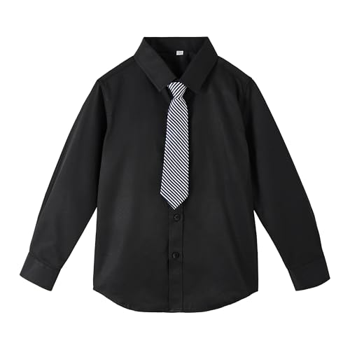 LOLANTA Boys Dress Shirts Button Down Shirt Long Sleeve Boys Kids Shirts and Tie Sets Solid Color Uniforms 2-13 Years