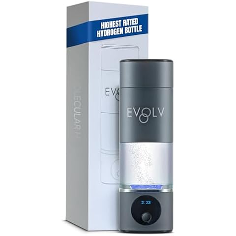 EVOLV Hydrogen Water Bottle Generator - SPE & PEM Water Ionizer 5.42PPM, Highest Concentrated Dose - 8oz Hydrogenated Water Bottle for Improved Energy & Inflammation Support - Convenient & Easy to Use Cover