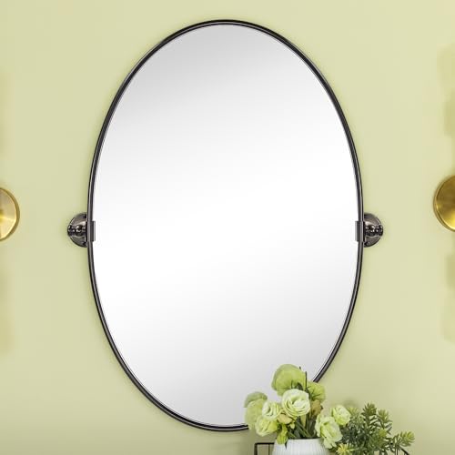 Image of TEHOME Farmhouse Oil Rubbed Bronze Oval Metal Pivot Bathroom Vanity Mirror Tilting Beveled Vanity Mirrors for Wall, Overall 23.99 x 30 inches (Mirrror 20 x 30 inches)