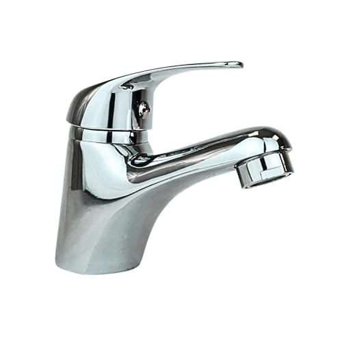 AGALET® - Grifo de Lavabo de Latón Pulido + Filtro para Grifo de Baño Extra | Manguitos 1/2 Pulgada Diametro | Grifo para Lavabos de Baño | Ahorro de Agua | Grifo monomando (Plata)