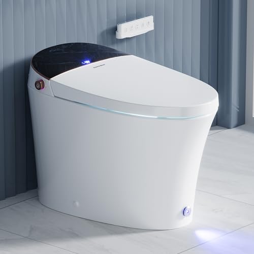 Casta Diva Smart Toilet with Bidet Built in, Auto Open/Close, Foam Shield, 1000g MaP Flush, Heated Seat, Foot Kick & Blackout Flush, Bidet Toilet with Night Light for Bathrooms