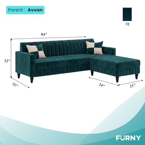 Image of FURNY Gracina 5 Seater L Shape Sofa Set with Movable Ottoman | Flexible Left or Right Layout | Plush Velvet Fabric (Greenish Teal) | Perfect for Living Room, Guest Room & Office