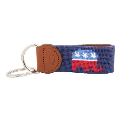Image of Leather Hand-Stitched Needlepoint Key Fob or Key Chain