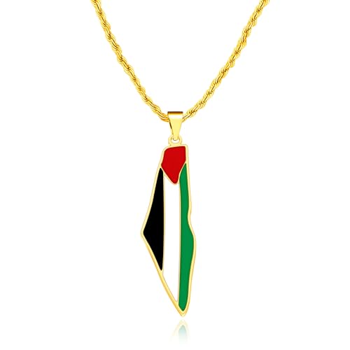 Tobestu Gold Plated Map Necklace - Men’s Palestine Flag Pendant Jewelry, Modern Cultural Heritage Accessory YA5140