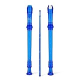 SWAN Soprano Recorder Instrument for Beginners Children - Baroque Style 8 Hole Flute Detachable 3pcs ABS Descant Recorders with Cleaning Rod and Fingering Chart, SW8KT, Transparent Blue