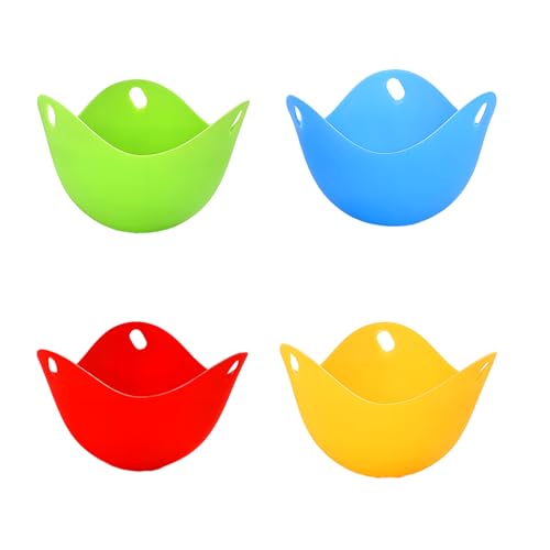 QhgPnt 4 Pcs Silicone Egg Poacher Cups, Non-Stick, Round, Multicolor