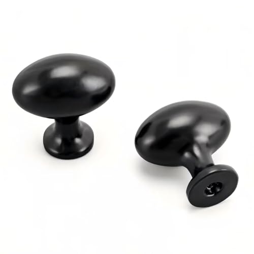 gretuld 16 Pack 1-1/4 inch(32mm) Oval Black Zinc Alloy Cabinet and Drawer Knobs, Hardware Pulls Handles Knobs for Kitchen Closet Doors Dressers and Wardrobes