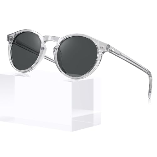 Image of CARFIA Vintage Round Polarized Sunglasses for Men Handcrafted Acetate Frame