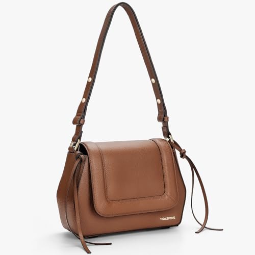 Image of molshine Genuine Leather Shoulder Bag Women's,Small Flap Crossbody Bag for Women with Adjustable Strap DLK0022 (Caramel Brown)