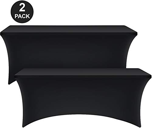 KICHLY Rectangular Stretch Tablecloth - Spandex Tight Fit Table Cover - Black (2, 6 ft (183 cm)) KICHLY Rectangular Stretch Tablecloth - Spandex Tight Fit Table Cover - Black (2, 6 ft (183 cm))