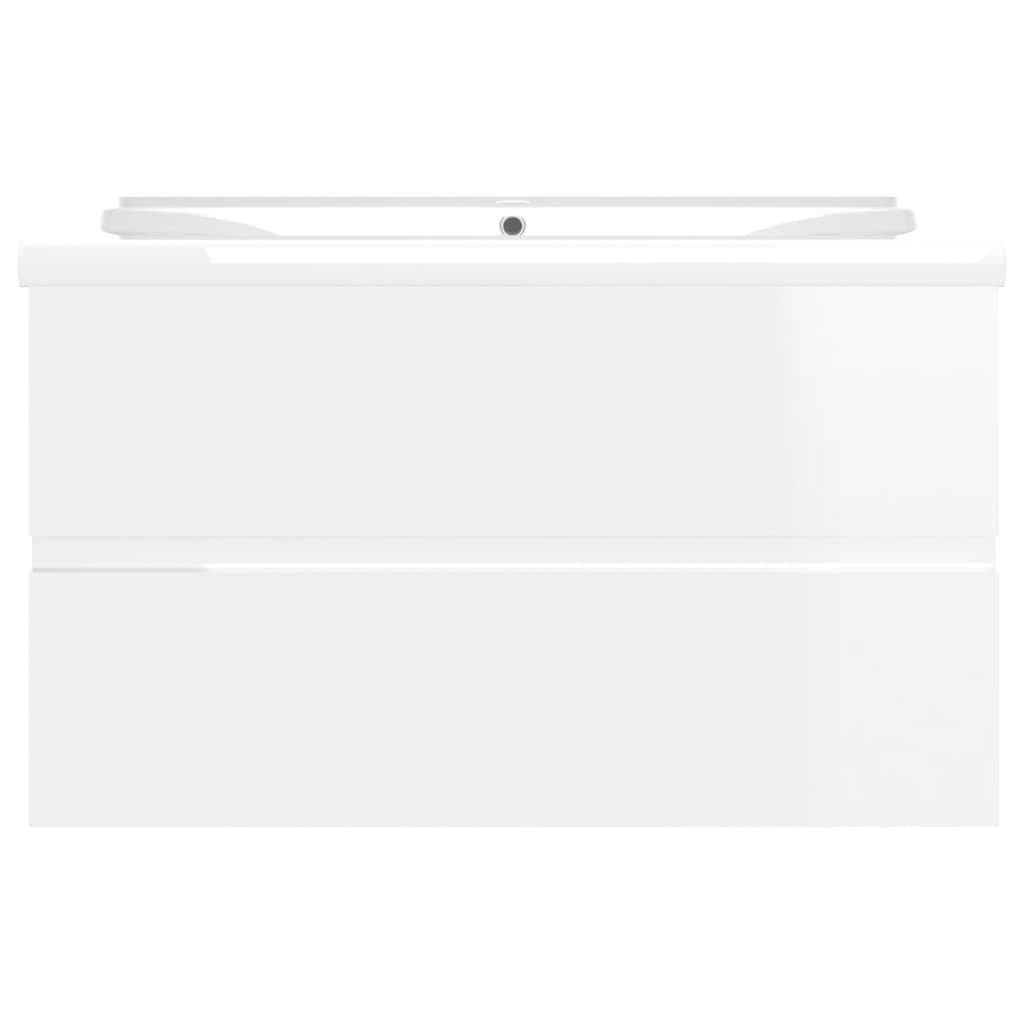 Artículos para el hogar, armario de lavabo con lavabo integrado, madera de ingeniería blanca brillante, muebles de traje