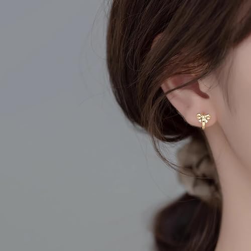 Image of Reffeer Solid 925 Sterling Silver Small Bow Hoop Earrings Huggie for Women Teens Bowknot Huggie Earrings