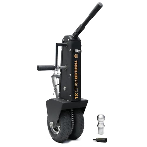 Trailer Valet Drill-Powered XL Trailer Dolly Mover with 2 inch and 2-5/16 inch Ball, 10,000 lbs Capacity, Auto Brake, Dual Gear Drive, Solid Rubber Tires, Manual Crank, and Drill Attachment Included