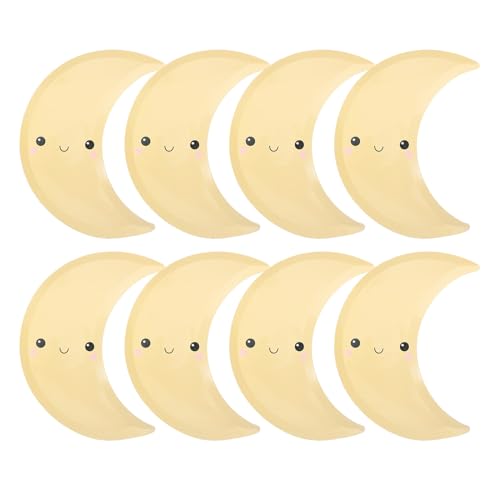 Angoily Platos de Papel Desechables Forma de Luna Creciente, Color Amarillo, 8 Unidades, para Fiestas Temáticas Espaciales y Cumpleaños, Platos de Picnic Decorativos para Eventos