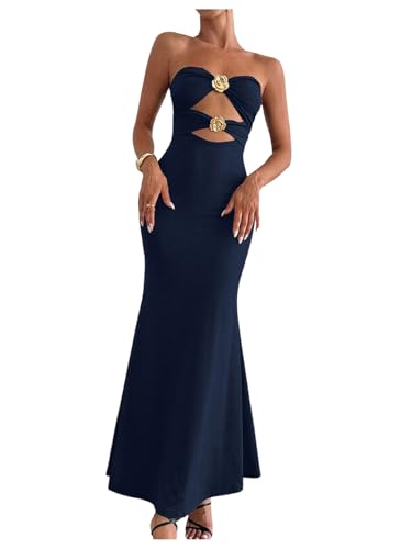 Milumia Women's Metal Decor Cut Out Strapless Bodycon Maxi Dress Fishtail Tube Top Dresses Party Cocktail